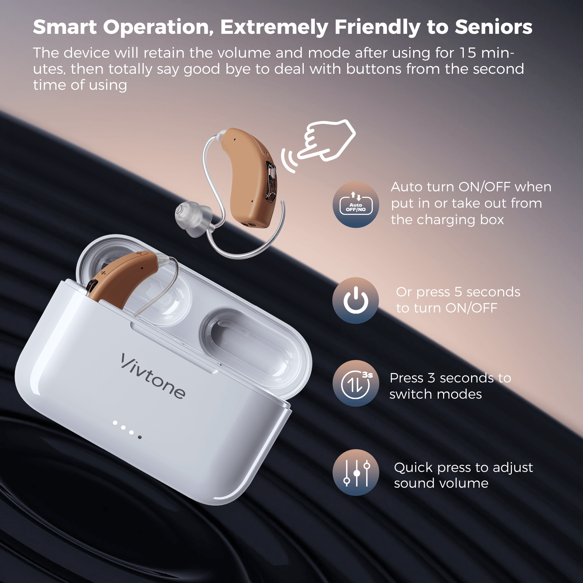 Vivtone hearing aid: Easy operation for seniors, hearing solutions