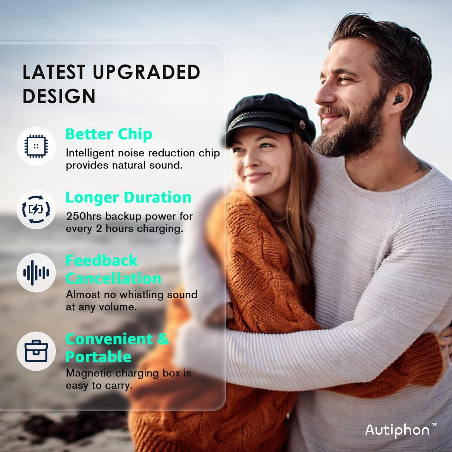 Autiphon hearing aid, couple enjoying clear sound, hearing solutions