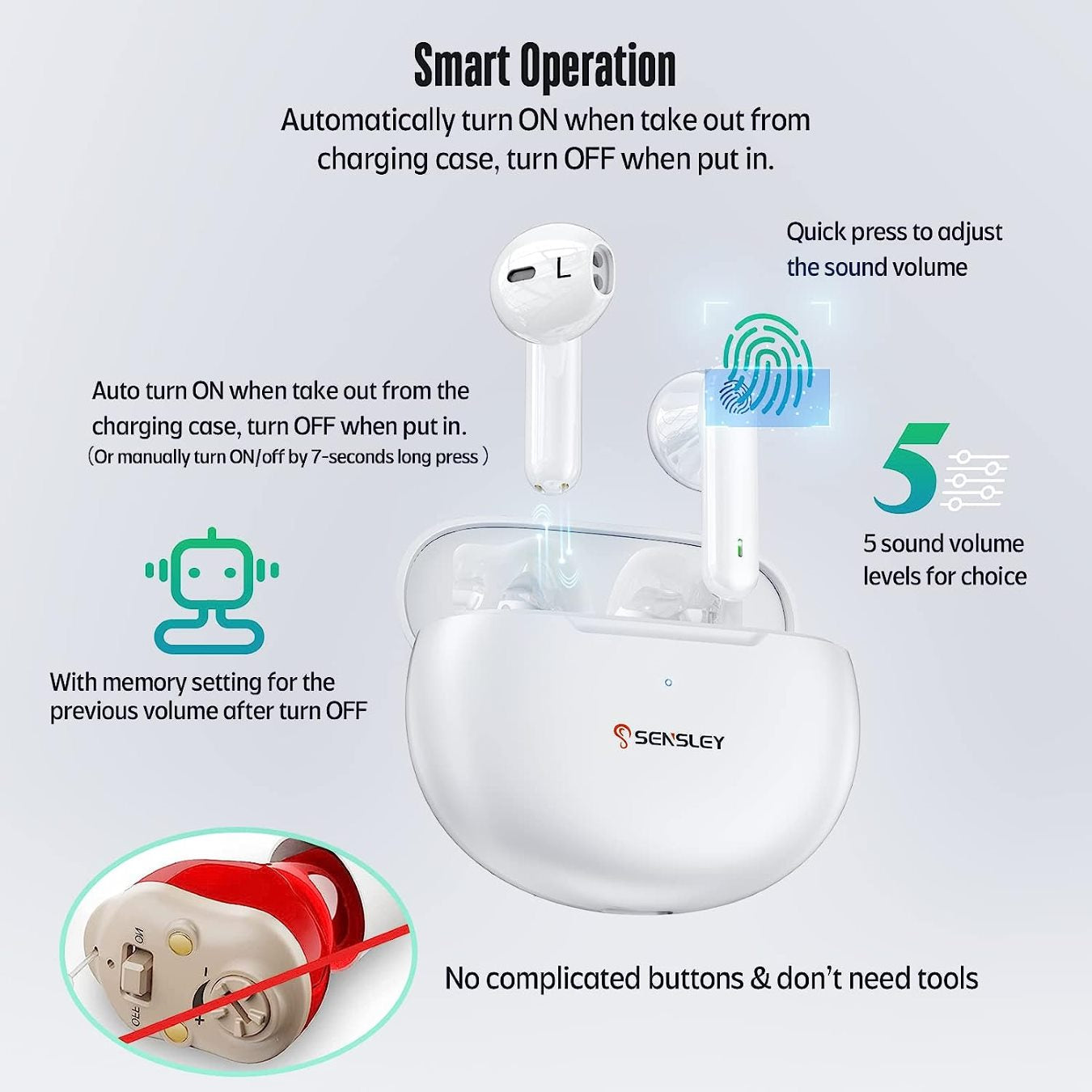 Sensley S01-L Hearing Aid - Smart Operation