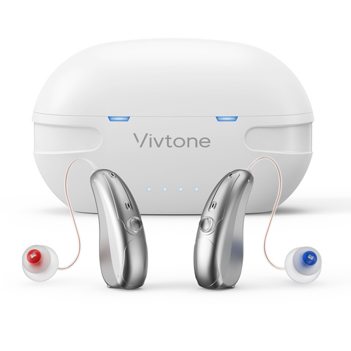 Vivtone Xpure White-b Bluetooth Hearing Aids with charging case