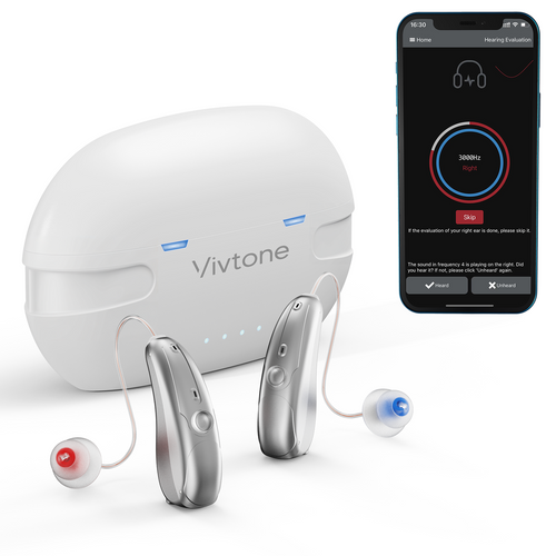 Vivtone Xpure White-c Bluetooth hearing aids and hearing test app