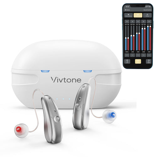 Vivtone Xpure White-e Bluetooth Hearing Aids with charging case