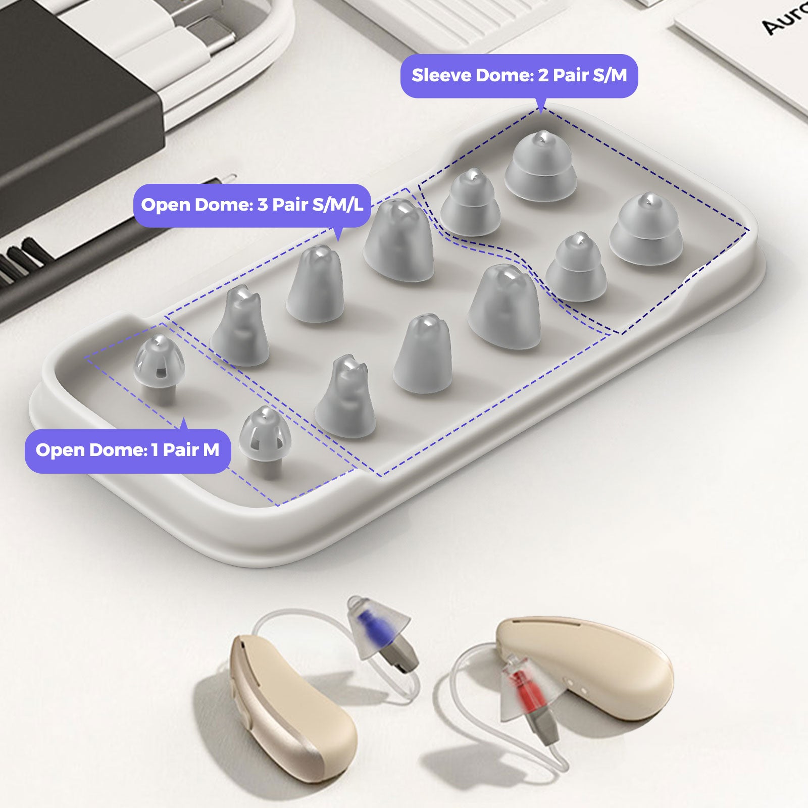 Hearing Aid Domes for AuarLink- 6 Pairs Universal Replacement Domes Set, For AuraLink and Most other BTE RIC CIC ITC Hearing Aids with Standard Inner Size, 3 Types & Various Sizes