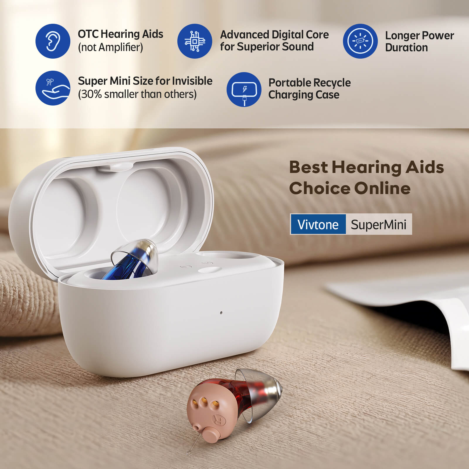 Vivtone CIC Rechargeable Hearing Aids-Supermini