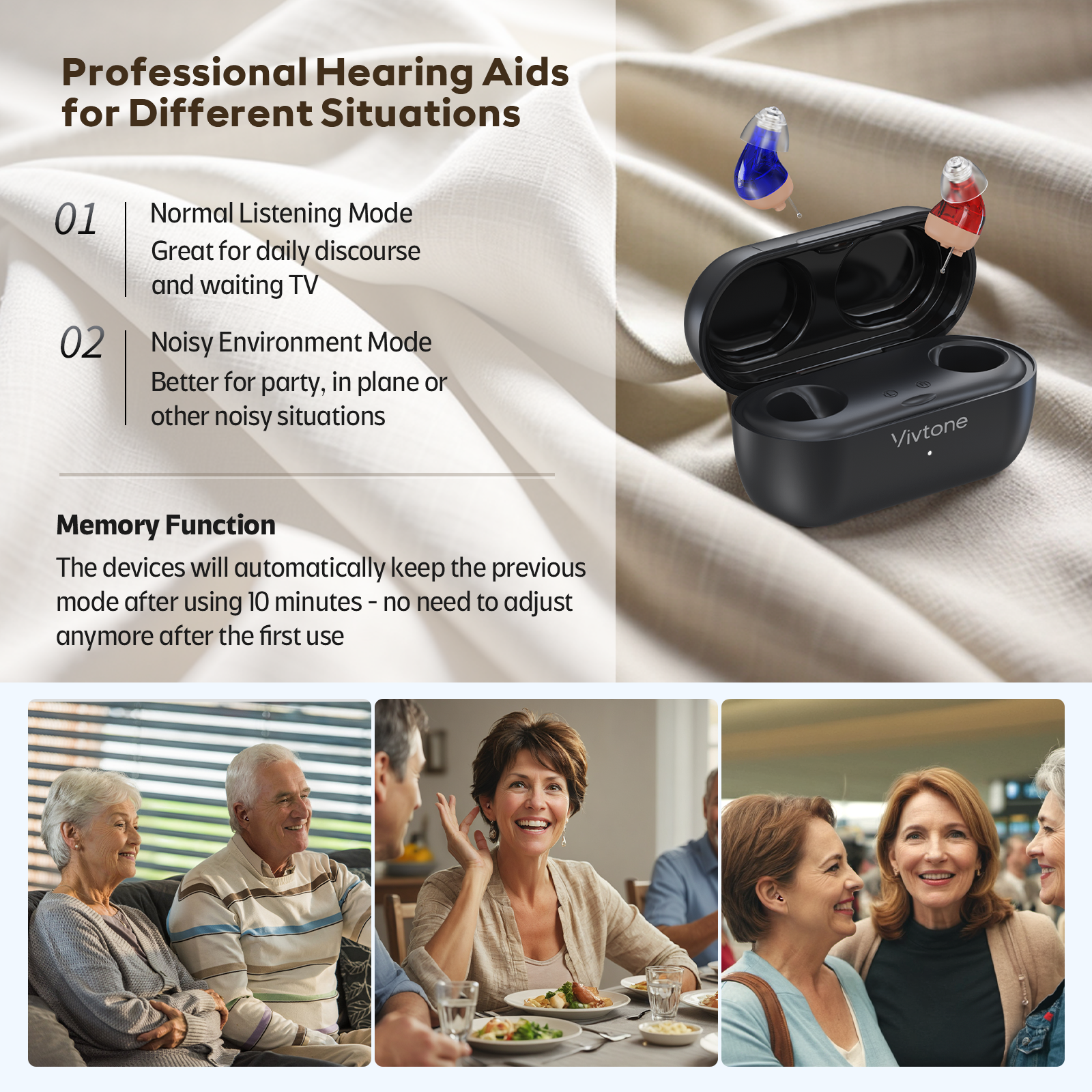 Vivtone hearing aids for different situations, improved hearing