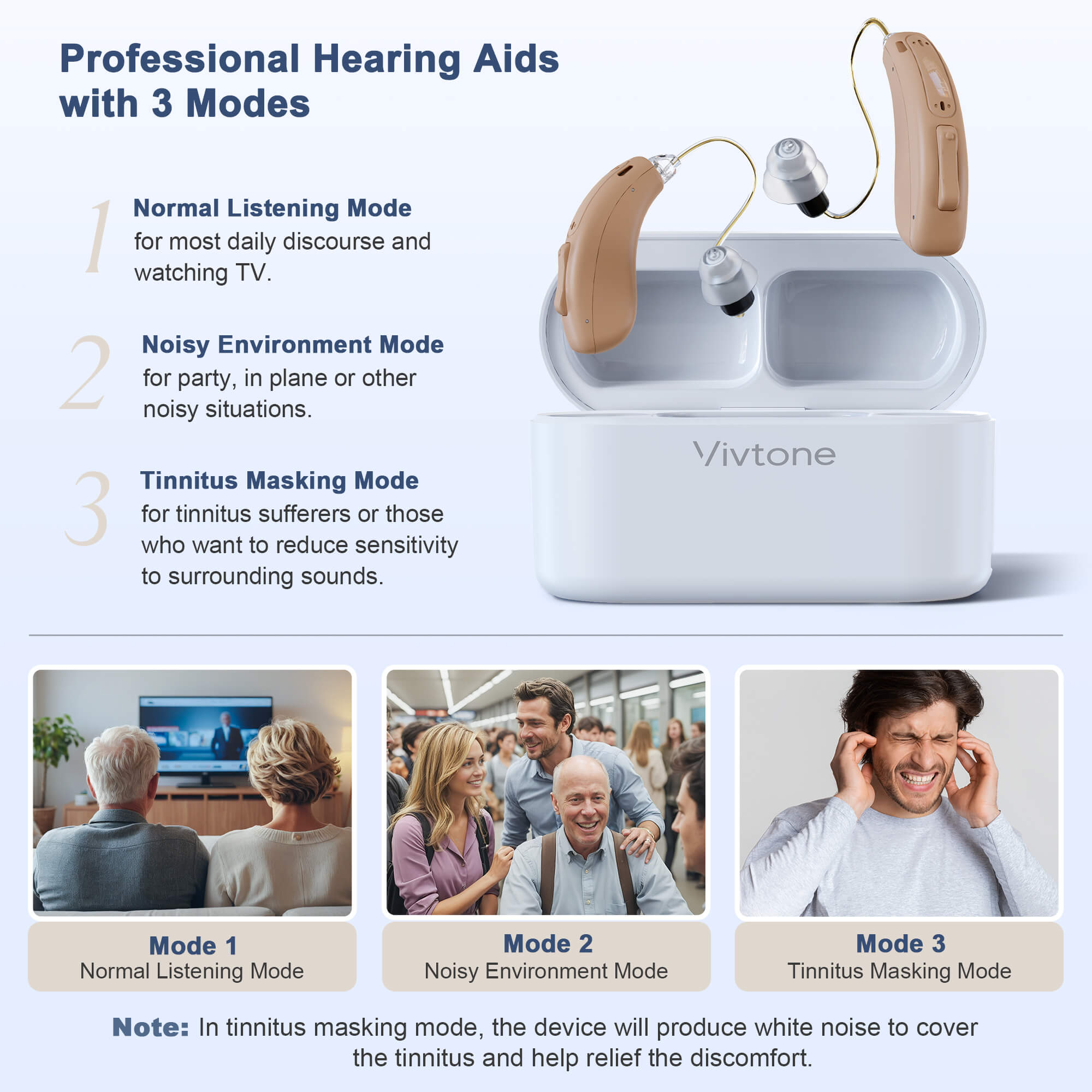 Vivtone Hearing Aids - 3 Modes for Different Environments