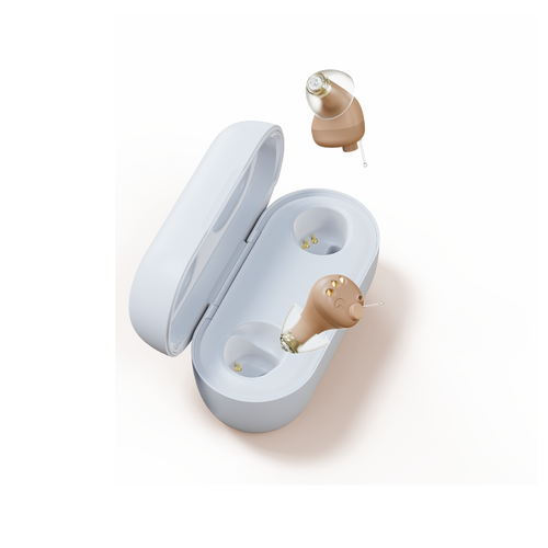 Vivtone Supermini-b4 CIC hearing aids, charging case and hearing devices