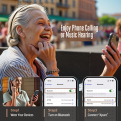 Elderly woman enjoying phone call with Vivtone Xpure hearing aids