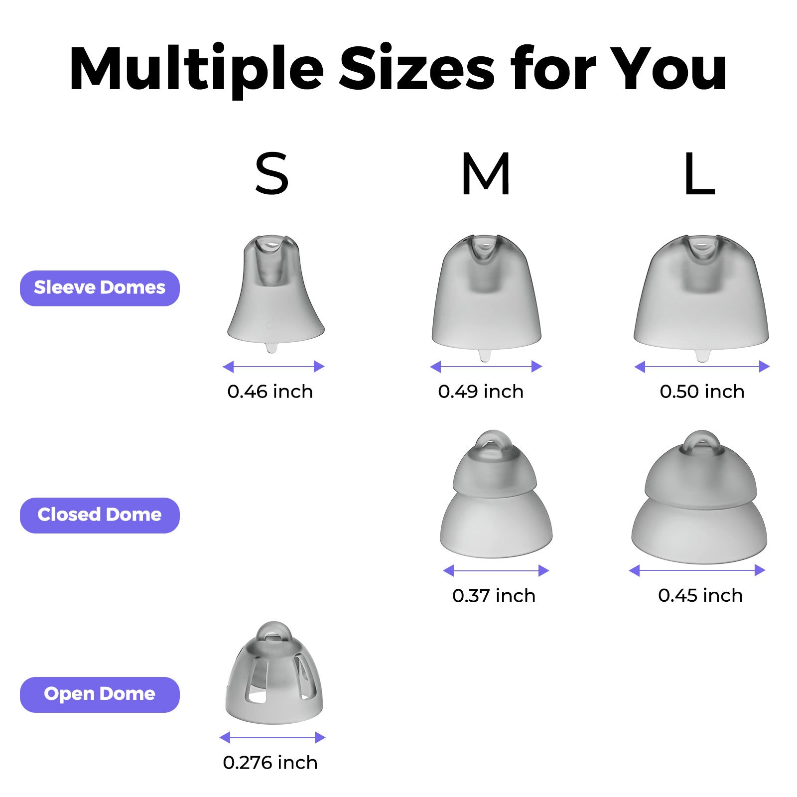 Hearing Aid Domes for AuarLink- 6 Pairs Universal Replacement Domes Set, For AuraLink and Most other BTE RIC CIC ITC Hearing Aids with Standard Inner Size, 3 Types & Various Sizes