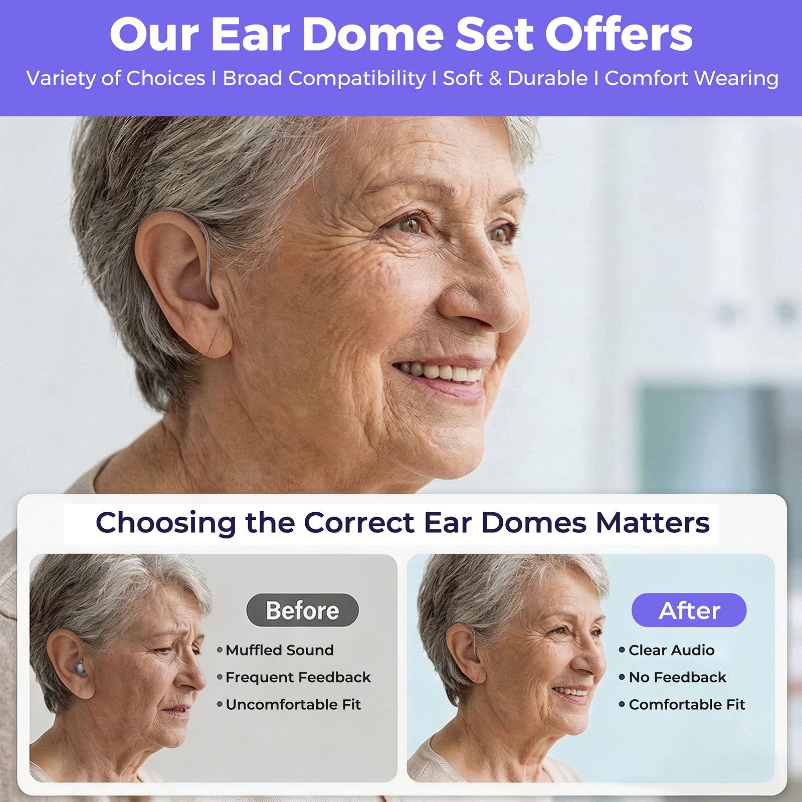 Hearing Aid Domes for AuarLink- 6 Pairs Universal Replacement Domes Set, For AuraLink and Most other BTE RIC CIC ITC Hearing Aids with Standard Inner Size, 3 Types & Various Sizes