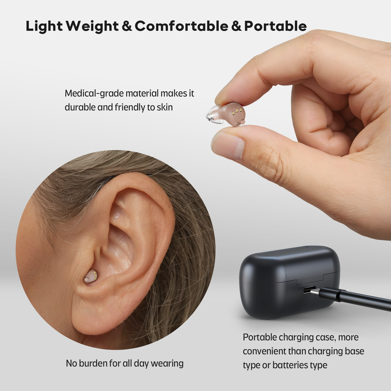 Vivtone invisible rechargeable hearing aids, lightweight and portable design