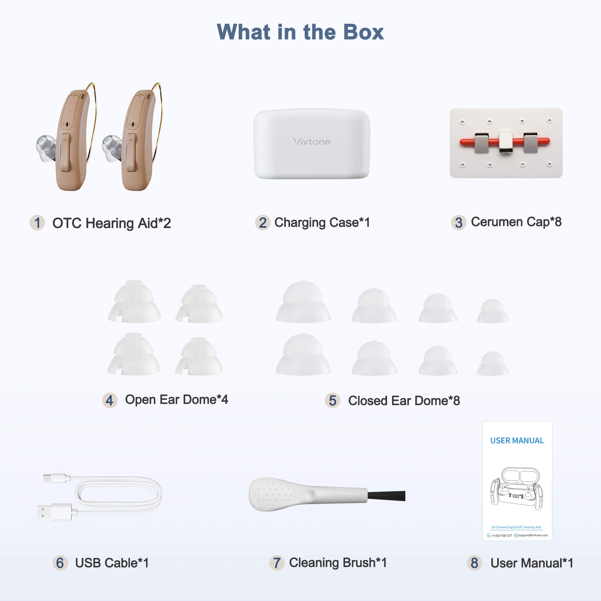 Vivtone Lucid516 RIC hearing aids package contents