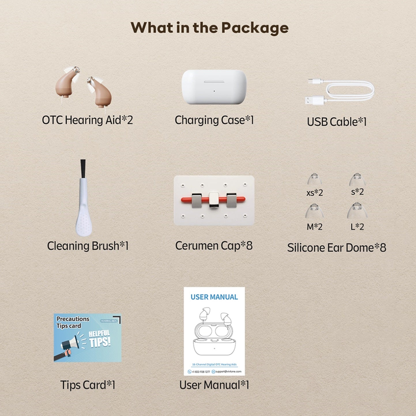 Vivtone Supermini-b hearing aid package contents