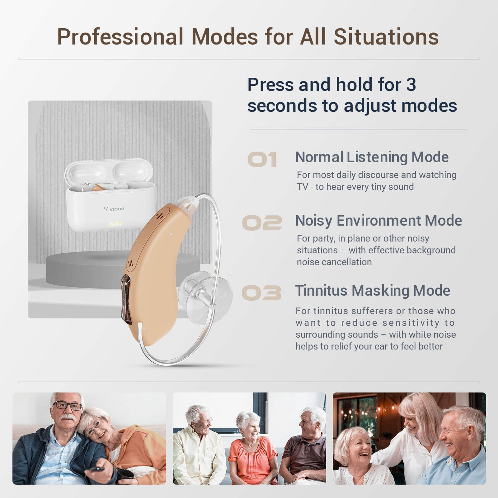 Vivtone Lucid508 BTE hearing aids with multiple modes, hearing solutions