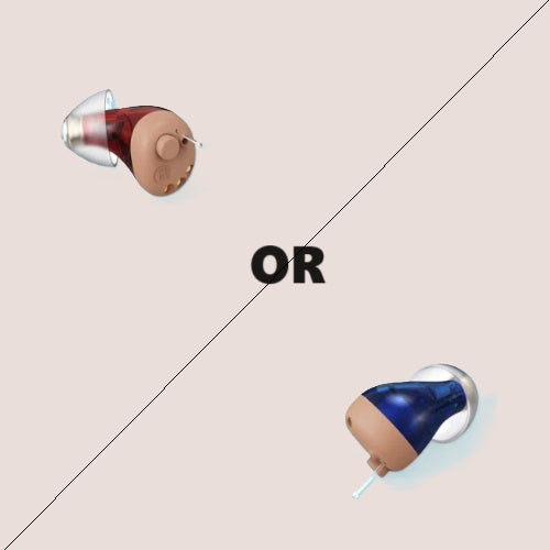 Vivtone Supermini CIC hearing aid, red right ear or blue left ear
