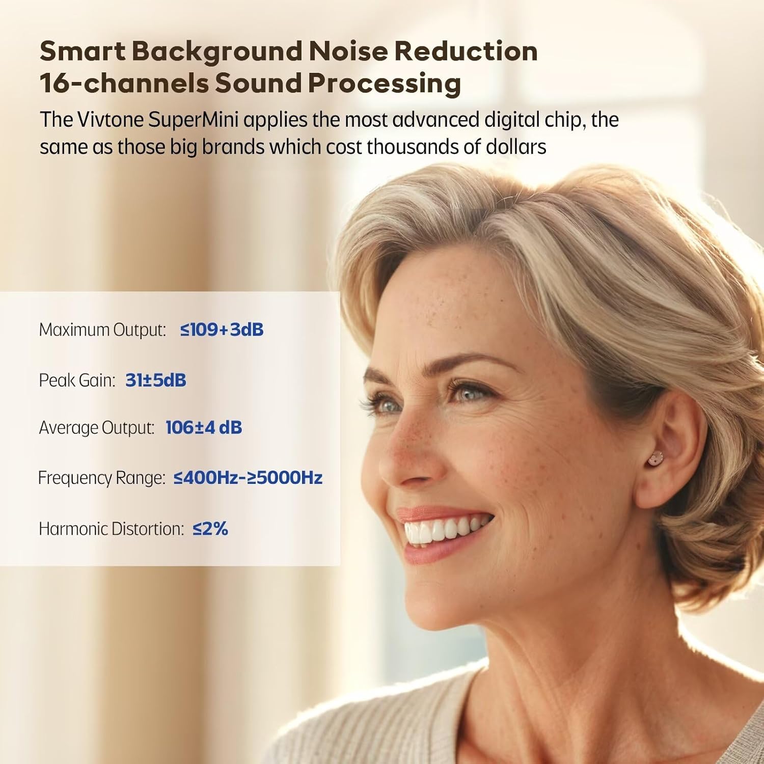 Vivtone Supermini hearing aid with noise reduction, a hearing solution