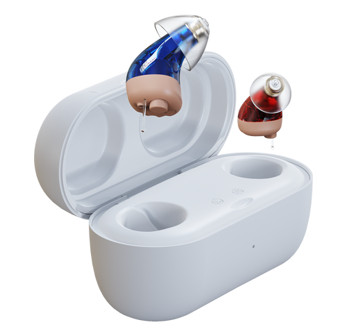 Vivtone Supermini-j CIC hearing aids and charging case