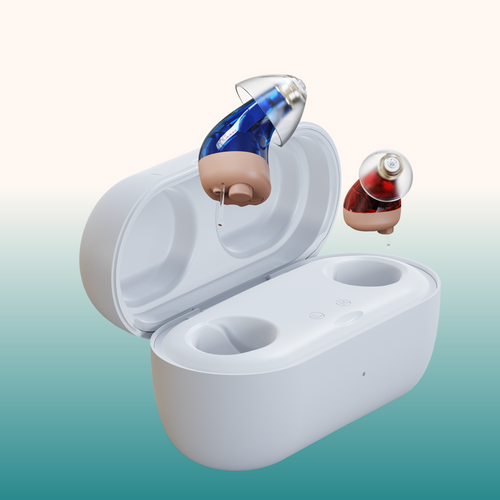 Vivtone Supermini-d CIC hearing aids and charging case