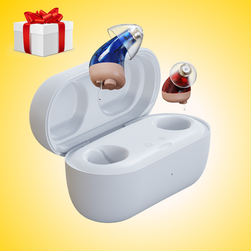 Vivtone Supermini-e hearing aids and charging case, gift box