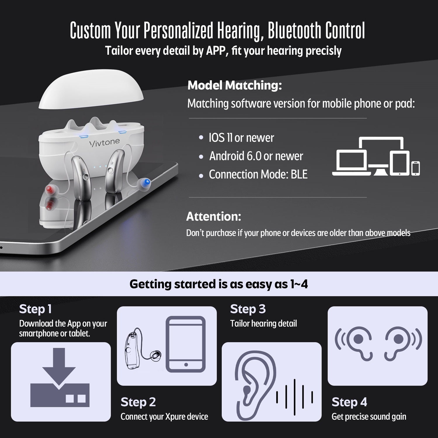 Vivtone Xpure White-b Bluetooth Hearing Aids