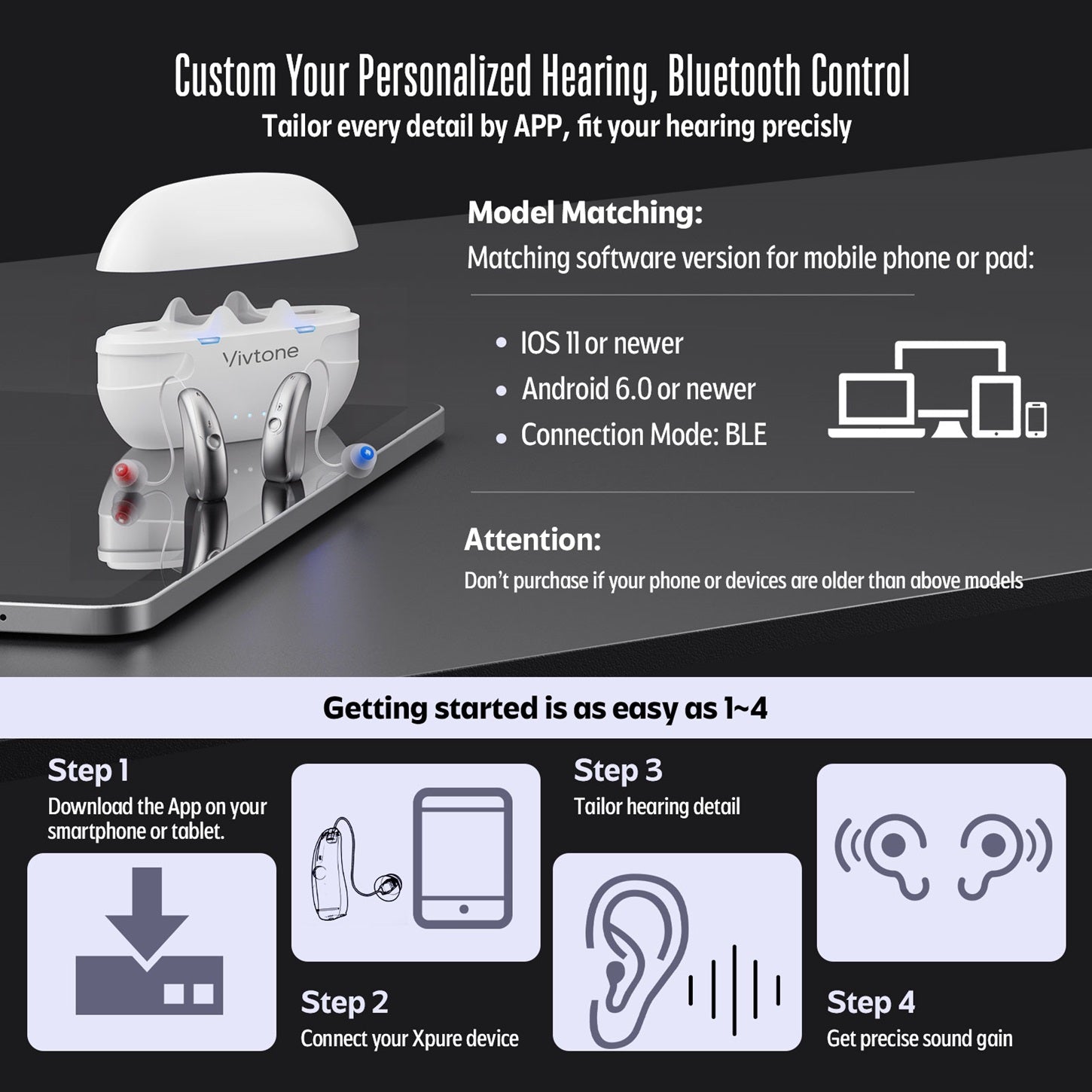 Vivtone Xpure White-c Bluetooth Hearing Aids