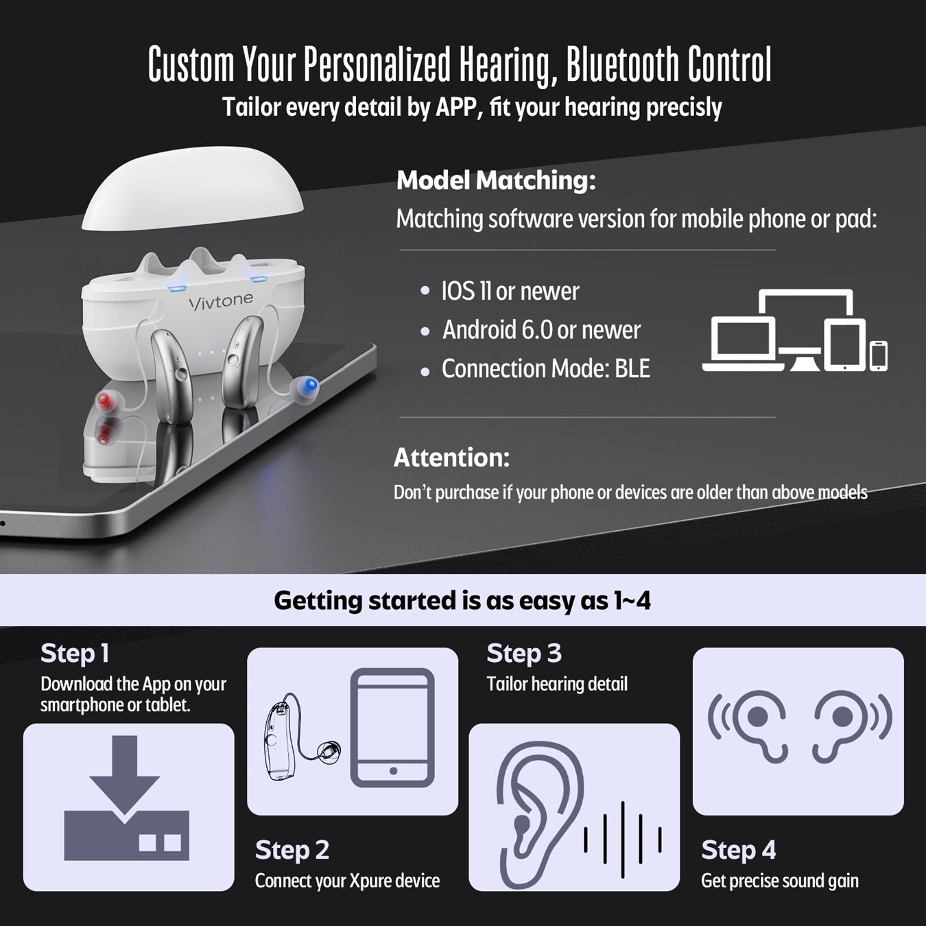 Vivtone Xpure White-e Bluetooth Hearing Aids