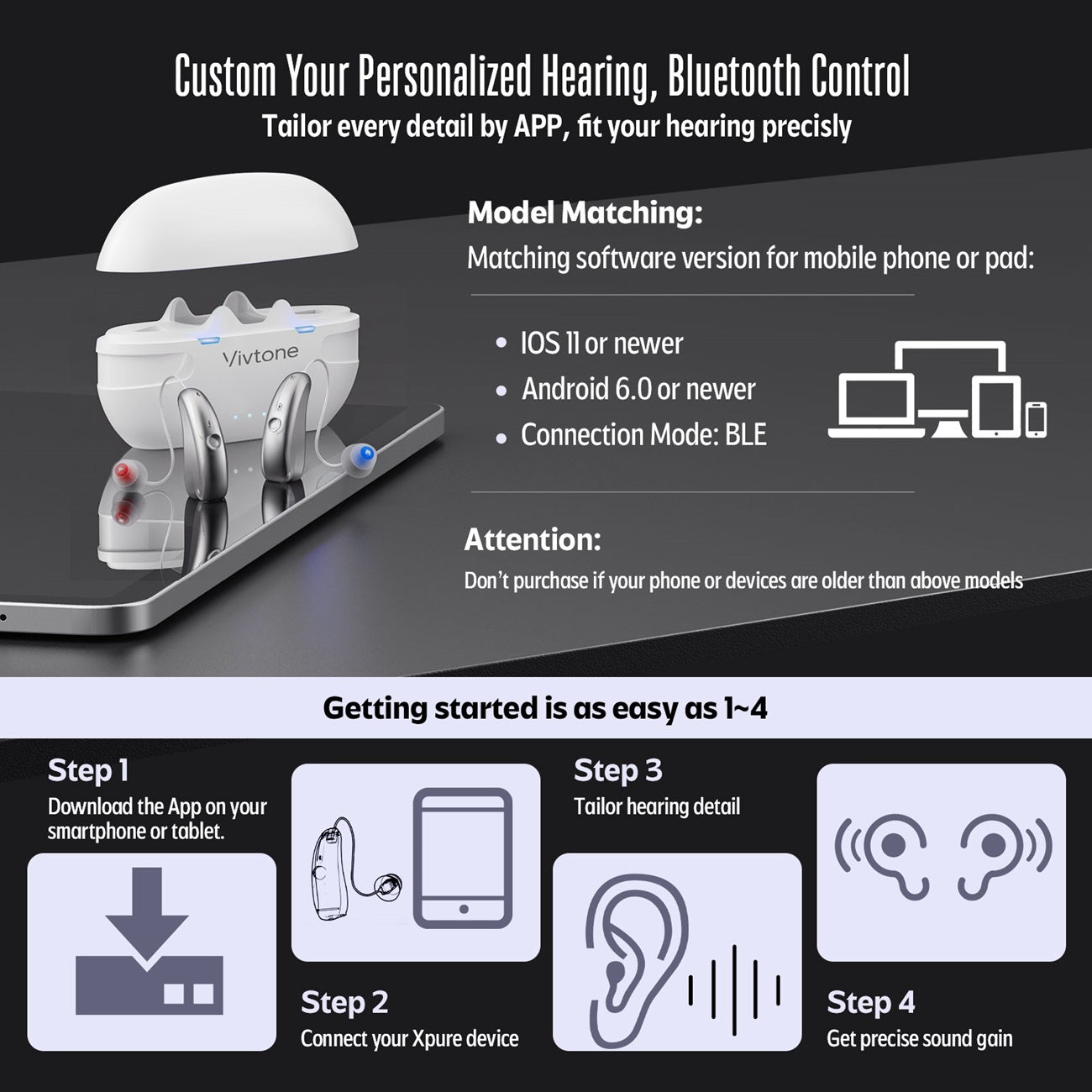 Vivtone Xpure White-f Bluetooth Hearing Aids