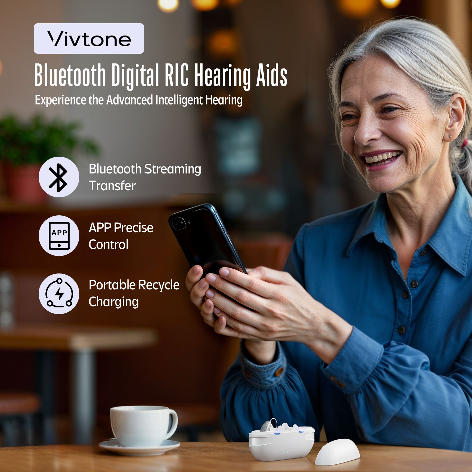 Vivtone Xpure-white-silver Bluetooth Hearing Aids
