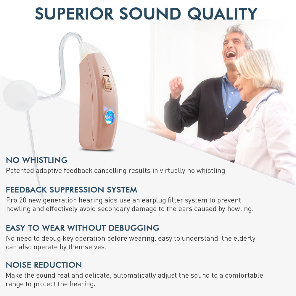 Vivtone Pro20 hearing aid, superior sound quality, no whistling, noise reduction