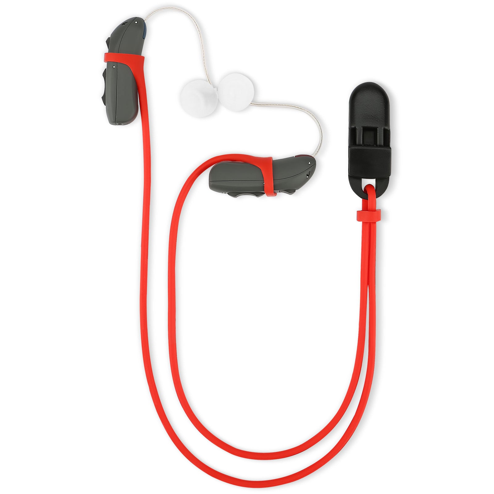 Red hearing aid lanyard clip, BTE hearing aid protection