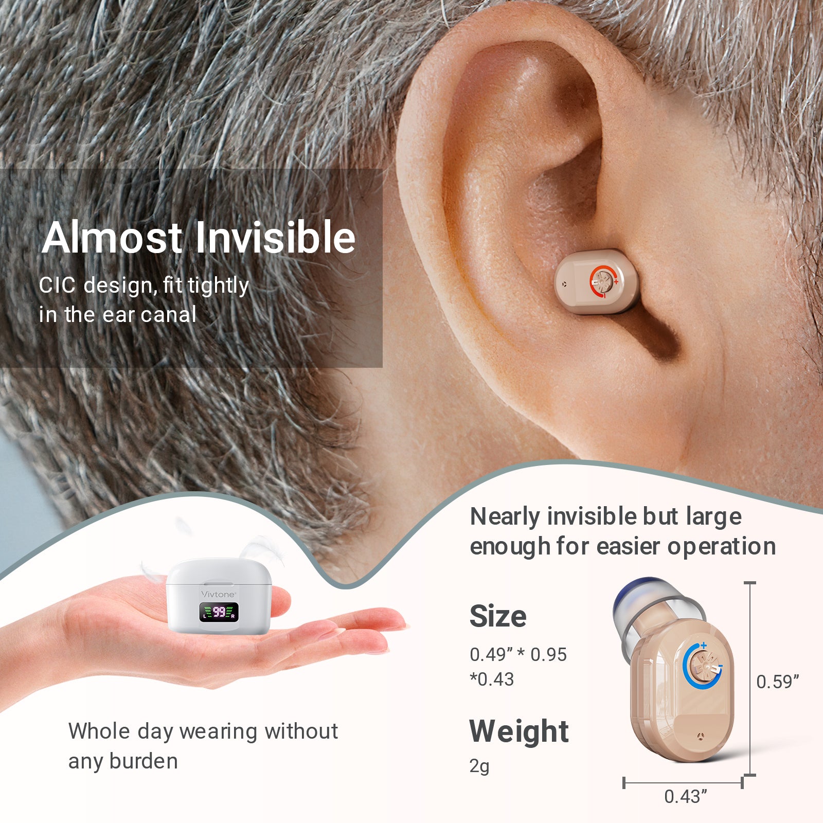 Vivtone D09 Hearing Aids-almost invisible