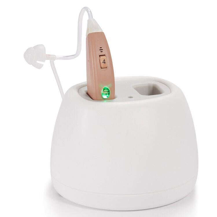 Vivtone Pro20 digital hearing aid on charging dock